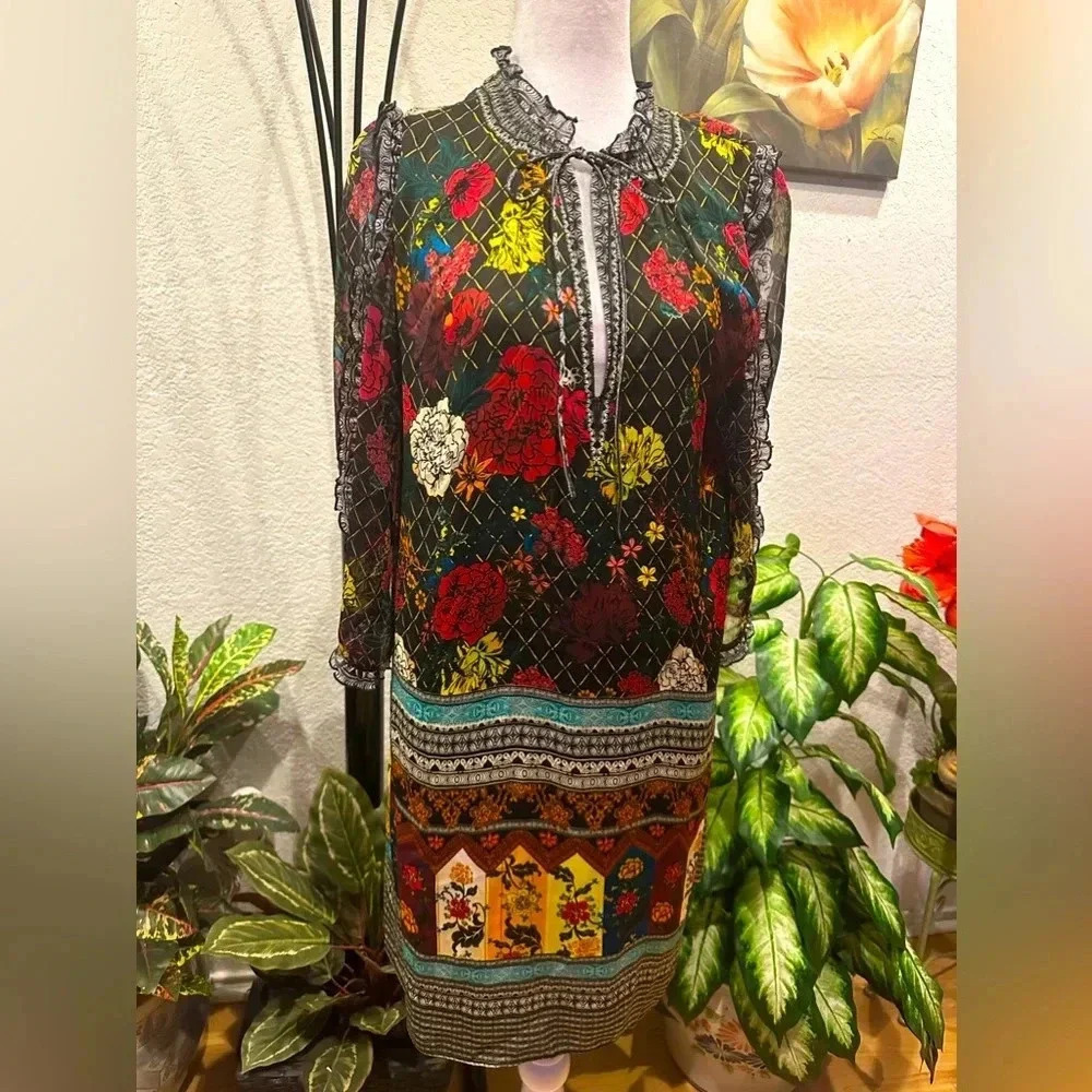Alice + Olivia beautiful printed mini dress size L - Picture 3 of 15